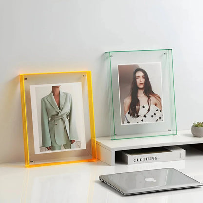Photo Frame Transparent Acrylic Floating Display Desk & Wall Mounting