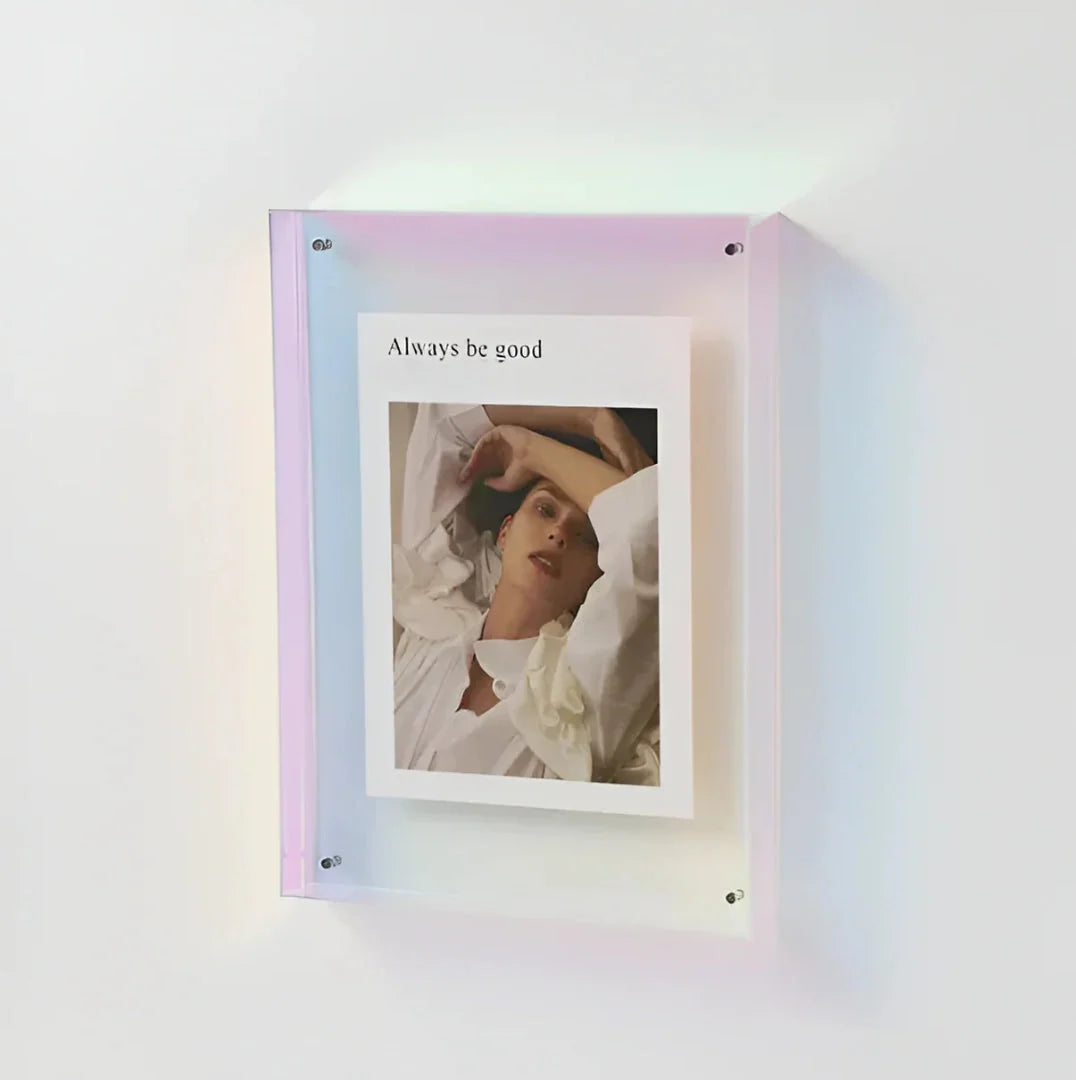 Photo Frame Transparent Acrylic Floating Display Desk & Wall Mounting