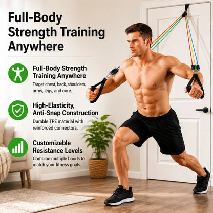 Resistance Band Set Stackable With Handles, Ankle Straps & Door Anchor