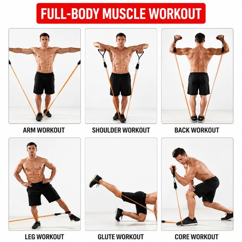 Resistance Band Set Stackable With Handles, Ankle Straps & Door Anchor