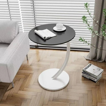 Round Side Table Wood Top Steel Frame Compact Design