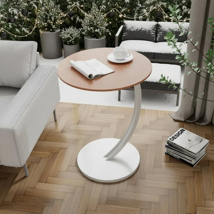Round Side Table Wood Top Steel Frame Compact Design