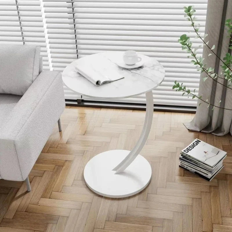 Side Table Round Wood And Steel Compact Design