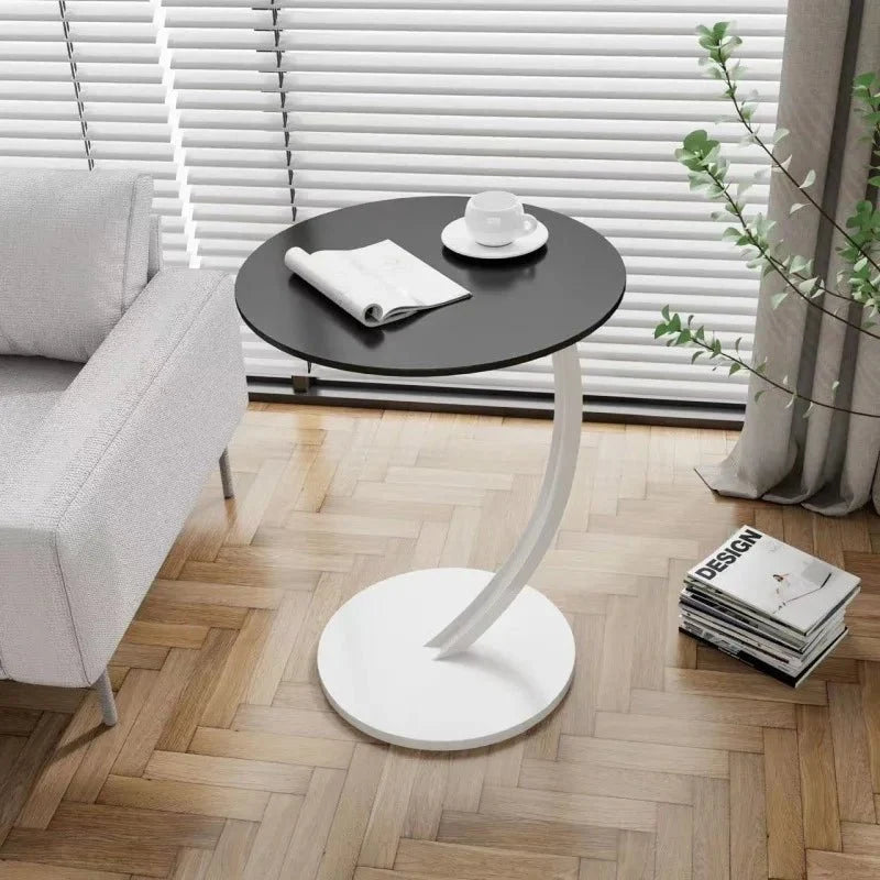 Side Table Round Wood And Steel Compact Design