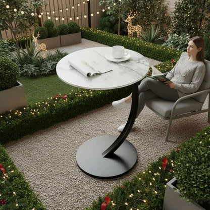 Side Table Round Wood And Steel Compact Design