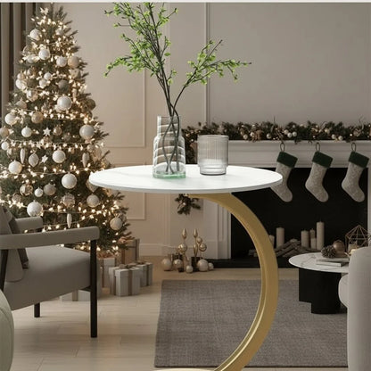 Side Table Round Wood And Steel Compact Design