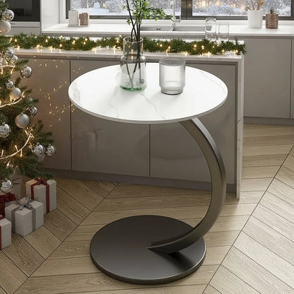 Side Table Round Wood And Steel Compact Design