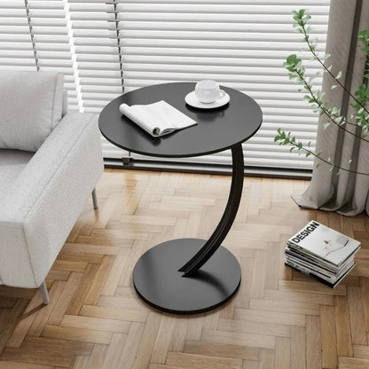 Side Table Round Wood And Steel Compact Design
