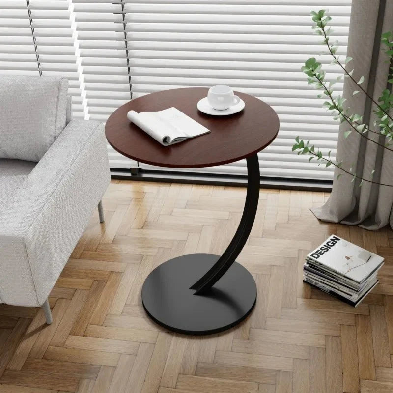 Side Table Round Wood And Steel Compact Design