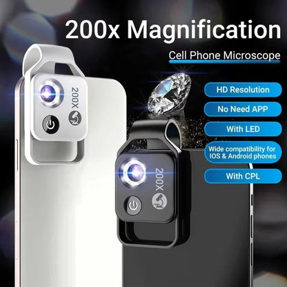 Smartphone Microscope Lens 200x Optical Glass Clip-On