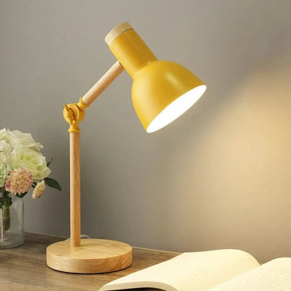 Table Lamp Adjustable Arm Wooden Base LED Bulb Included