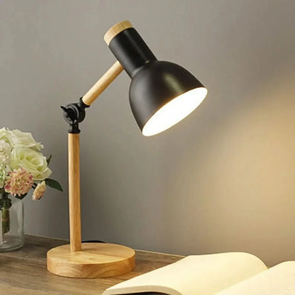 Table Lamp Adjustable Arm Wooden Base LED Bulb Included