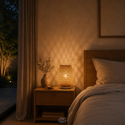 Table Lamp Cordless USB Rechargeable Dimmable LED Bamboo Shade
