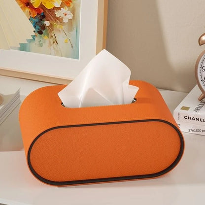 Tissue Box Cover Leather Oval Concealed Storage