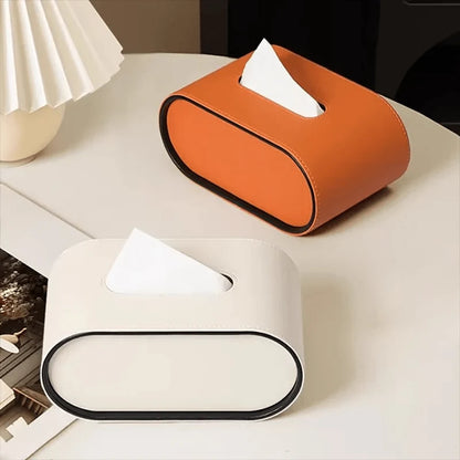 Tissue Box Cover Leather Oval Concealed Storage