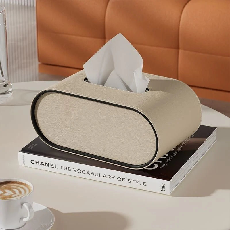 Tissue Box Cover Leather Oval Concealed Storage