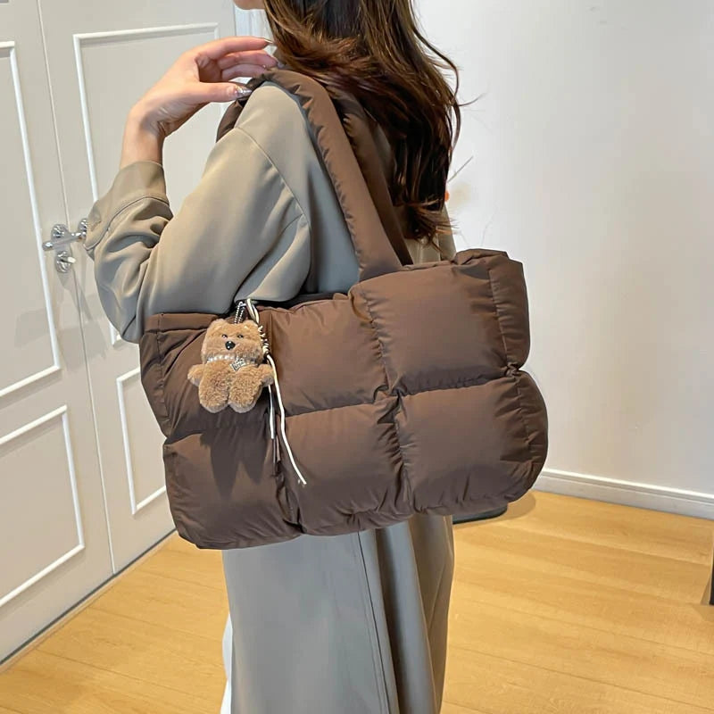 Tote Bag Puffed Design Spacious Adjustable Handles