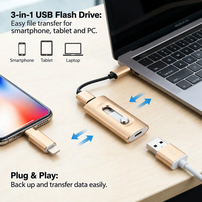 USB Flash Drive USB 3.0 & USB-C Micro-USB OTG Adapter
