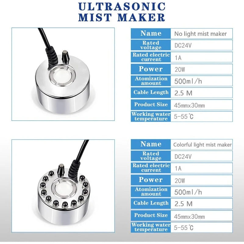 Ultrasonic Mist Maker Continuous Mist Automatic Low-Water Shut-Off