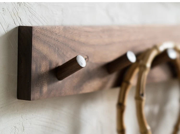 Wall Coat Rack Solid Wood Rounded Peg Hooks 4-6 Hook Options