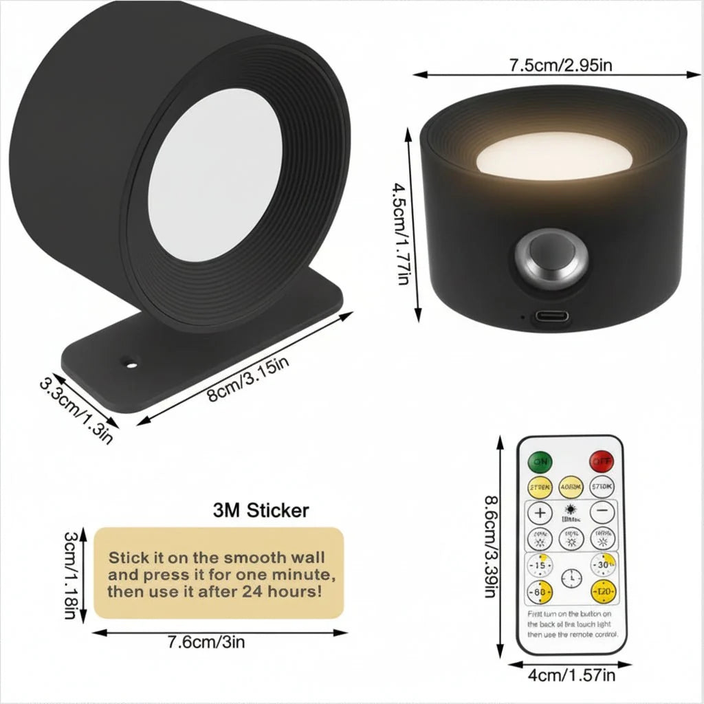 Wall Light Cordless LED Remote Control Rechargeable USB-C