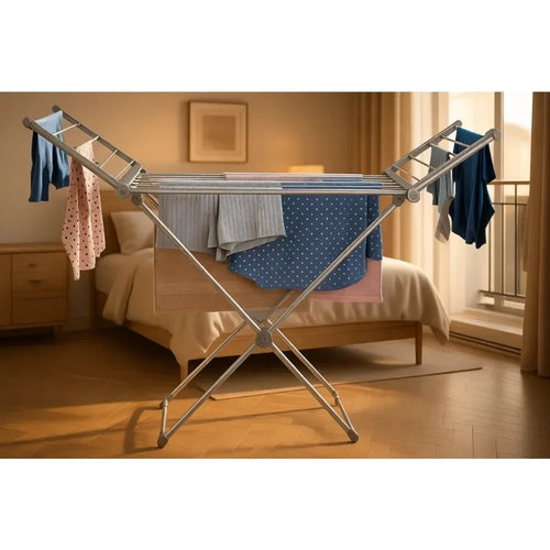 Compact Electric Clothes Dryer with Foldable Wings and Sturdy Frame