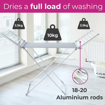 Compact Electric Clothes Dryer with Foldable Wings and Sturdy Frame