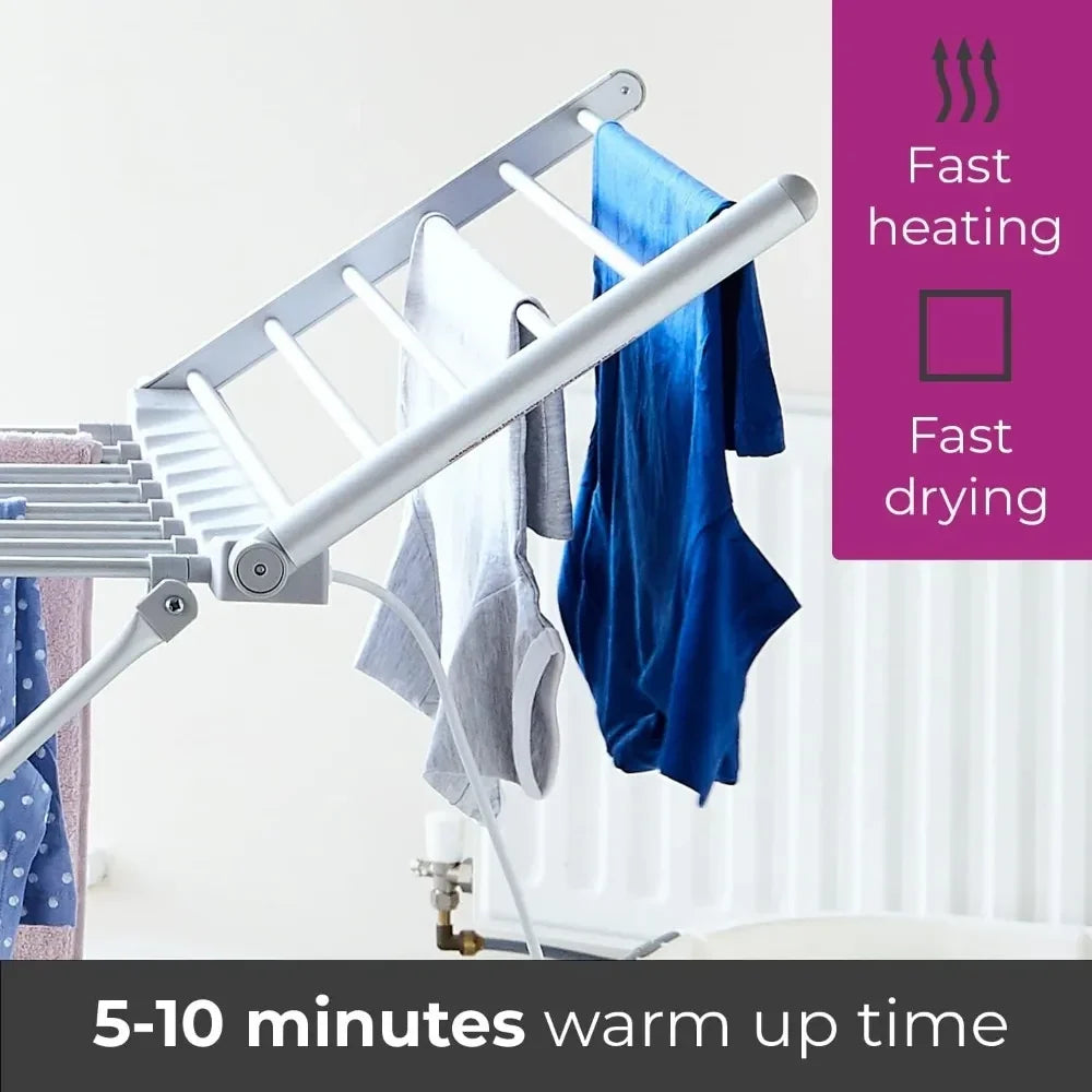 Compact Electric Clothes Dryer with Foldable Wings and Sturdy Frame