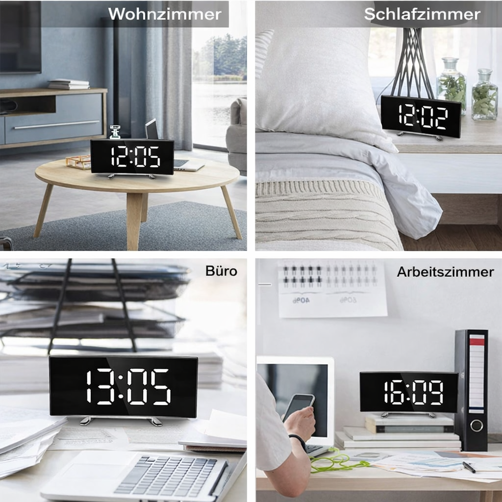 Sleek LED Alarm Clock with Mirror Display & Smart Dimming