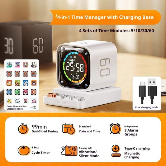 Smart Cube Timer with LED Countdown and Rechargeable Dock