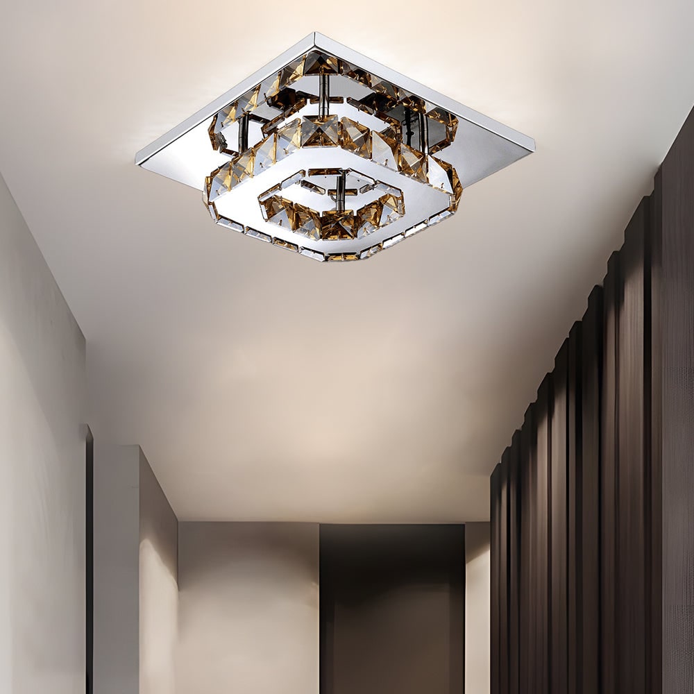 Sleek Square LED Ceiling Light with Crystal Accents for Home