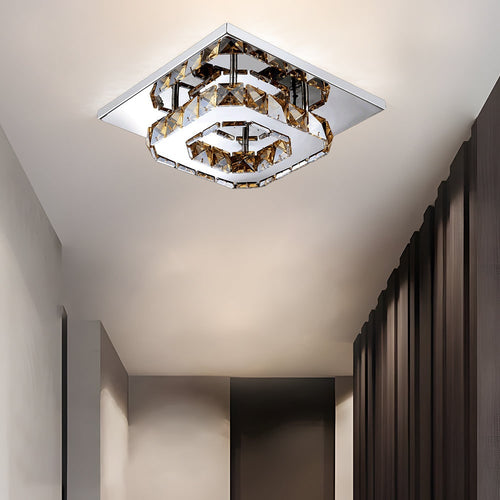 Sleek Square LED Ceiling Light with Crystal Accents for Home