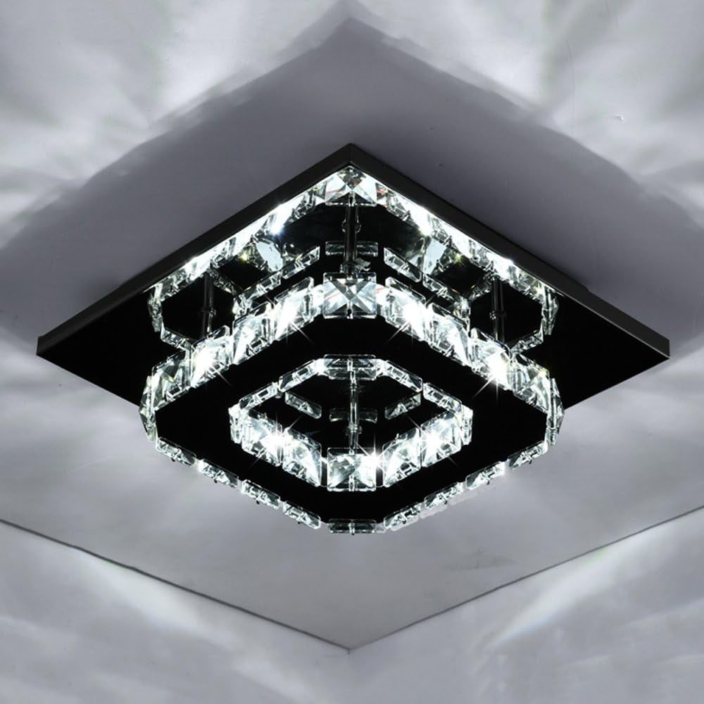 Sleek Square LED Ceiling Light with Crystal Accents for Home