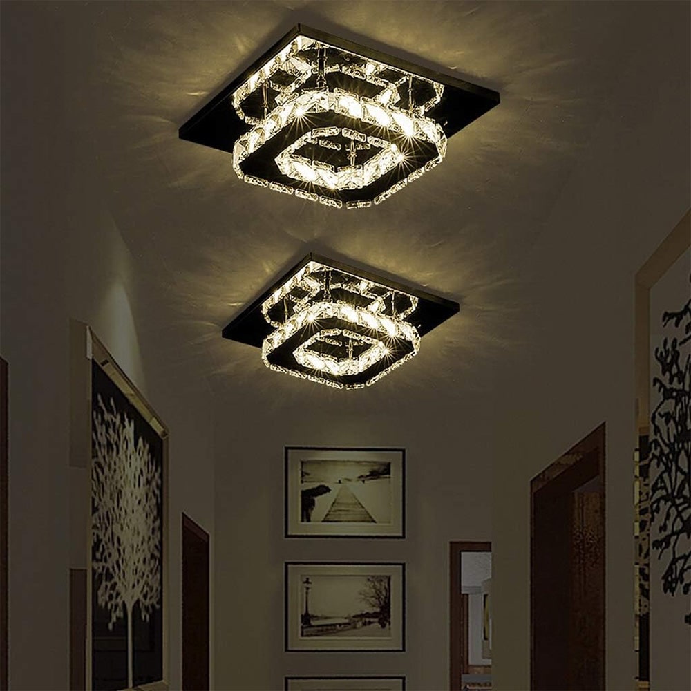 Sleek Square LED Ceiling Light with Crystal Accents for Home