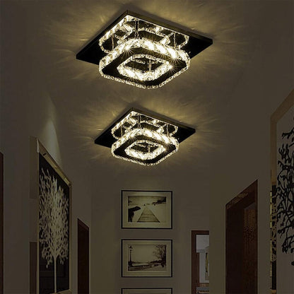 Sleek Square LED Ceiling Light with Crystal Accents for Home