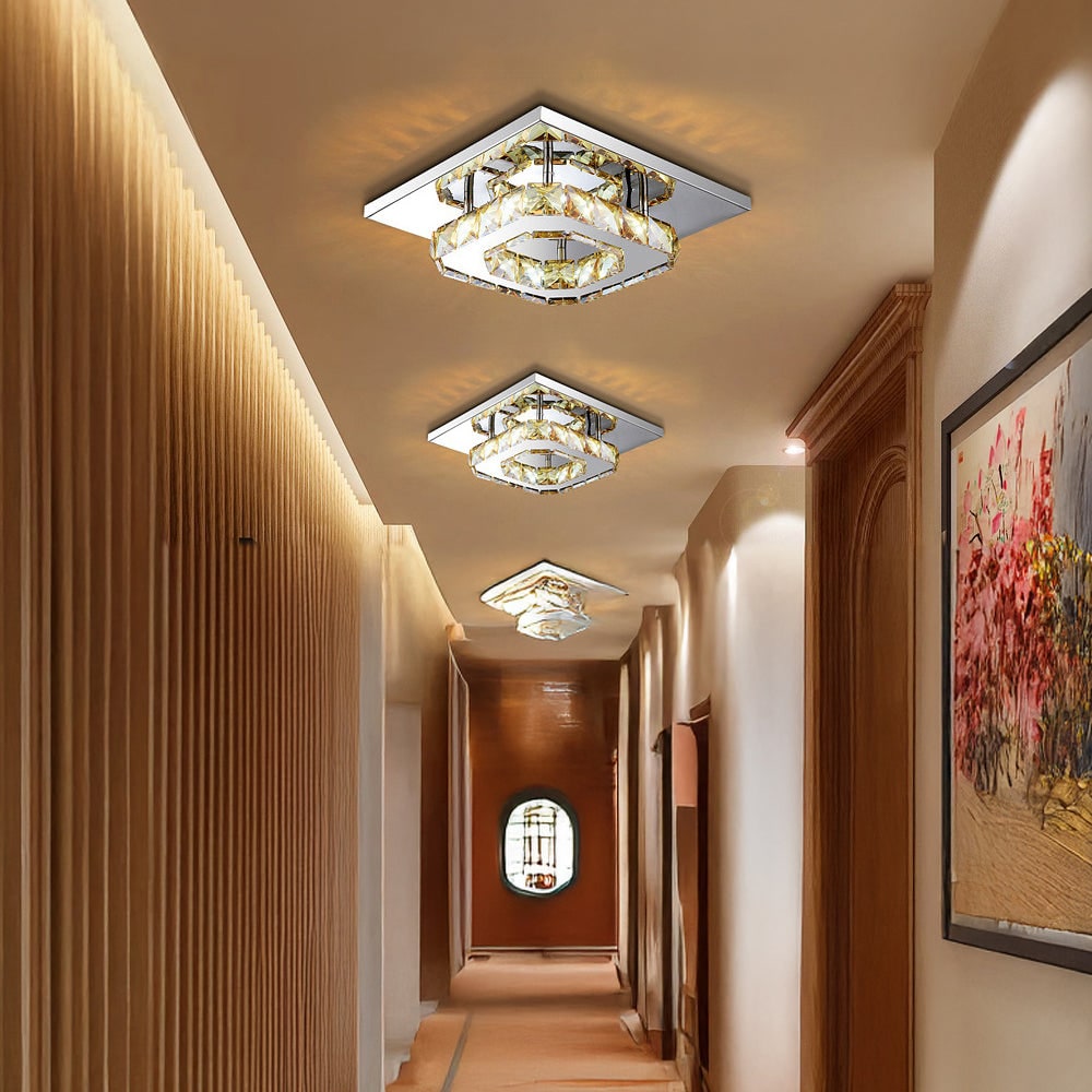 Sleek Square LED Ceiling Light with Crystal Accents for Home