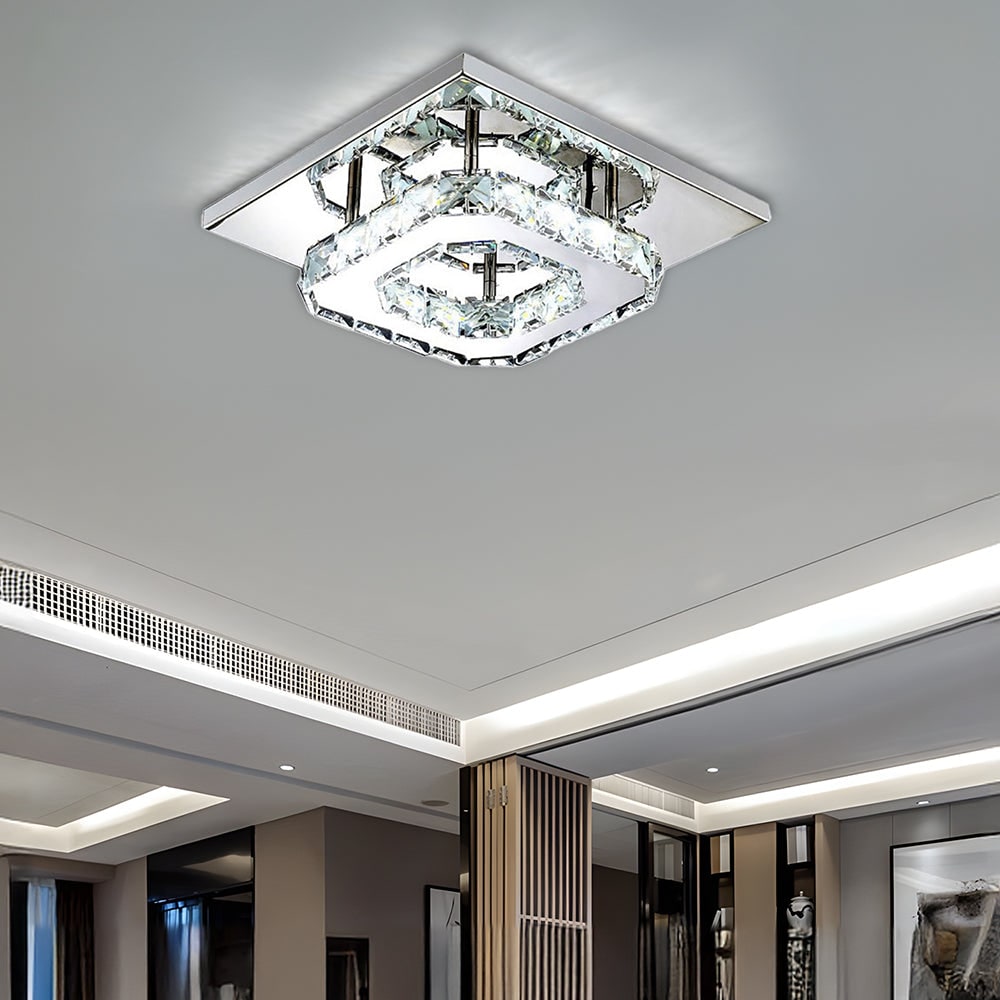 Sleek Square LED Ceiling Light with Crystal Accents for Home