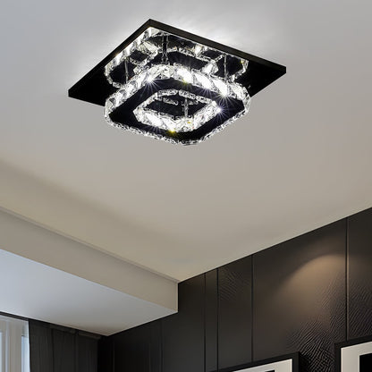 Sleek Square LED Ceiling Light with Crystal Accents for Home