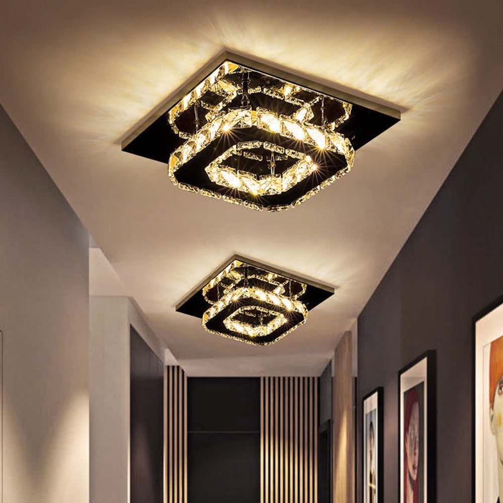 Sleek Square LED Ceiling Light with Crystal Accents for Home