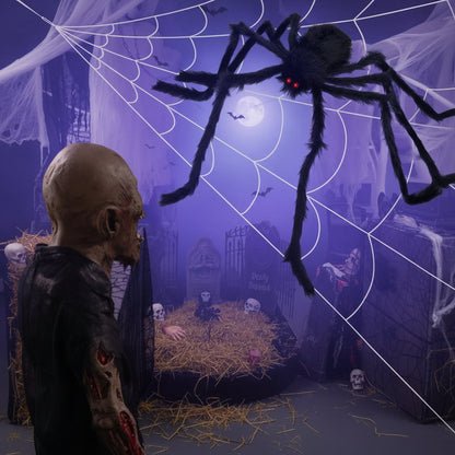 Lifesize Creepy Crawler Spider Decoration with Bright Eyes and Webbing