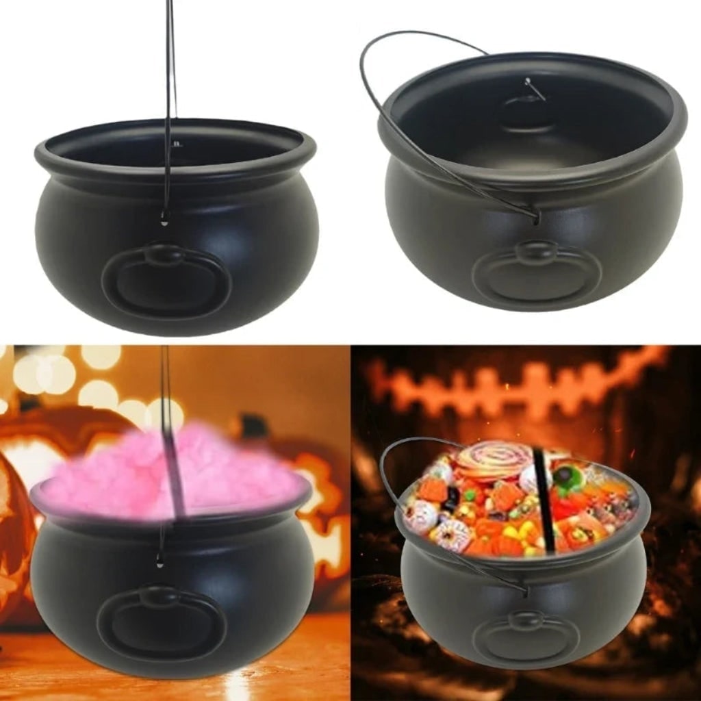 Spooky Cauldron Decoration with Wire Handle for Halloween Fun