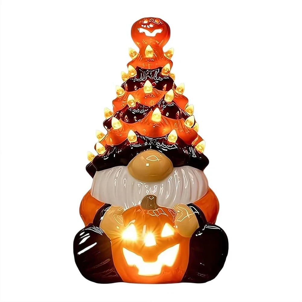 Enchanting Gnome Tree Figurine with LED Lights for Halloween