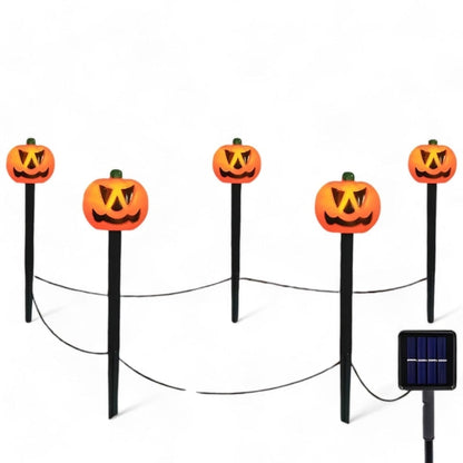 Solar-Powered Halloween Pumpkin Path Lights - Set of 5