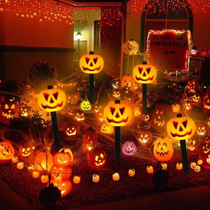 Solar-Powered Halloween Pumpkin Path Lights - Set of 5