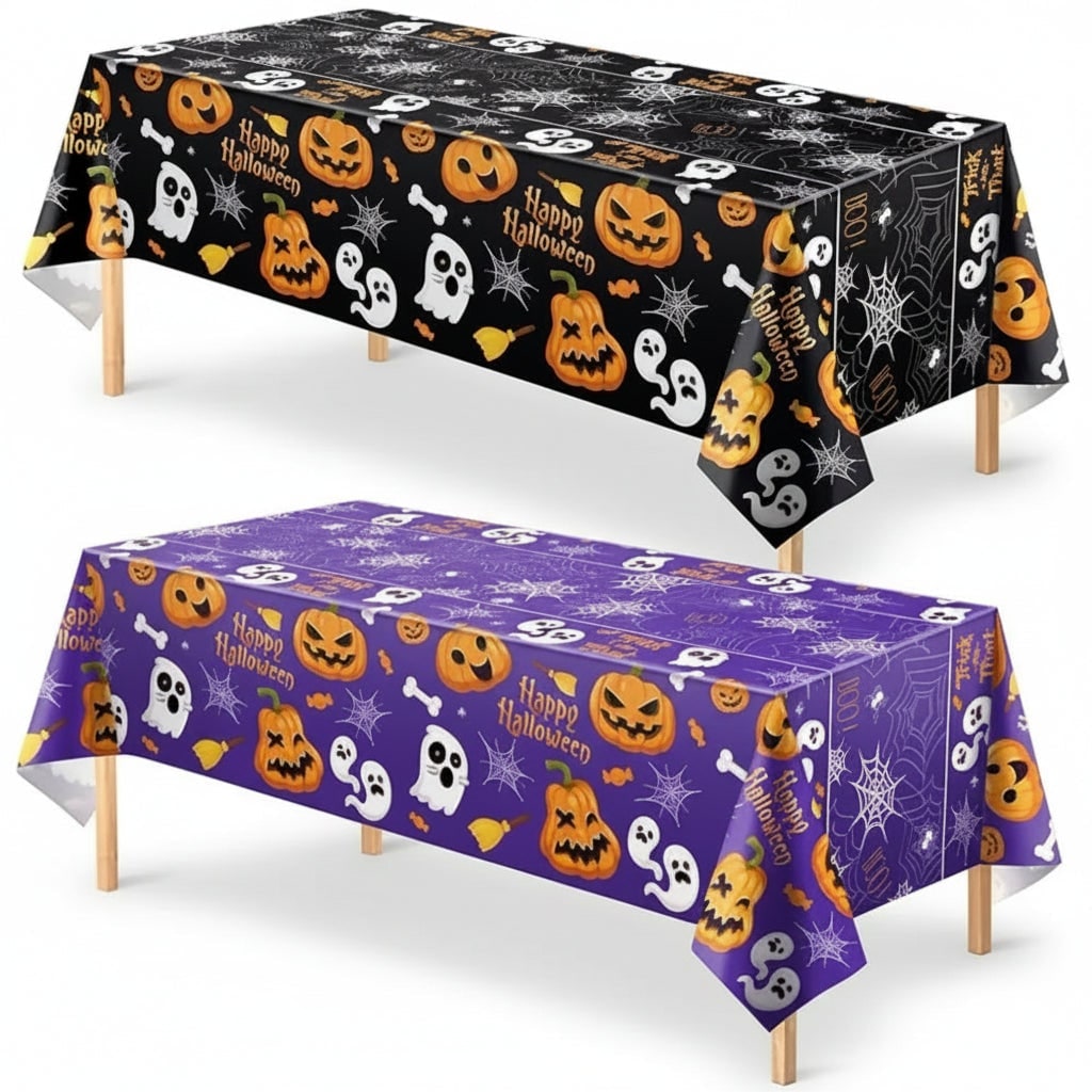 Spooktacular Halloween Table Cover with Ghosts and Pumpkins