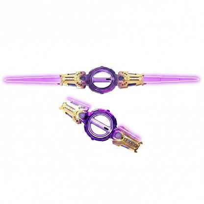Illuminated Dual-Ended Sword with Extendable Blades and Spinning Handle
