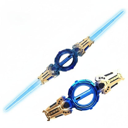 Illuminated Dual-Ended Sword with Extendable Blades and Spinning Handle
