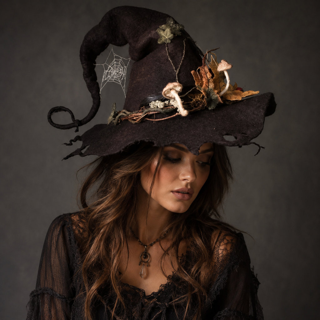 Mystical Sorceress Hat with Enchanting Forest Accents