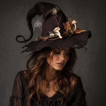 Mystical Sorceress Hat with Enchanting Forest Accents