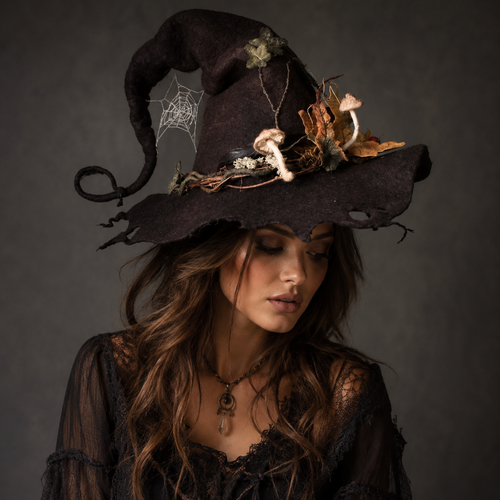 Mystical Sorceress Hat with Enchanting Forest Accents